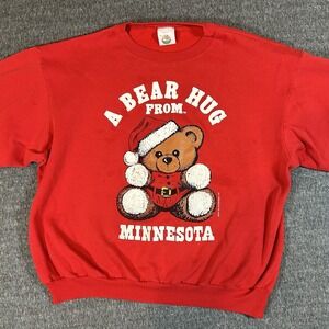 VTG Christmas A Bear Hug From Minnesota PM Enterprises Mens‎ 2XL Sweatshirt Red